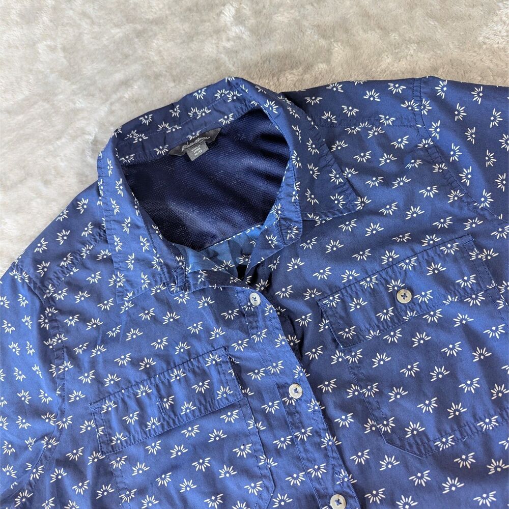 Eddie Bauer Performance Trail Shirt Womens XL Blue Starburst Geometric Outdoor